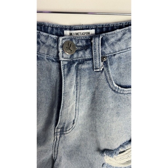 One X One Teaspoon Legend Distressed High Rise Medium Wash Denim Shorts Sz 23 - Picture 5 of 8
